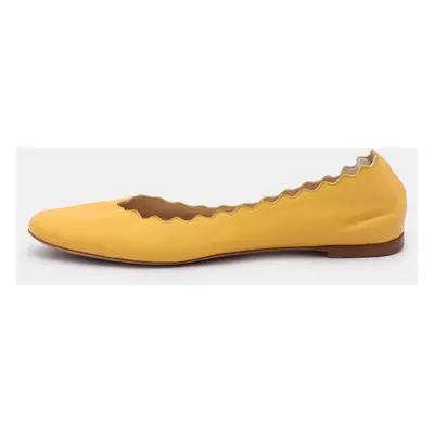 Chloe Yellow Leather Scalloped Ballet Flats Size