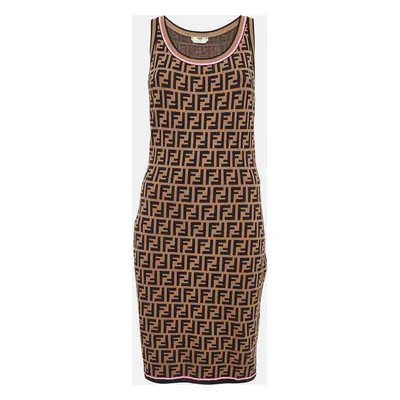 Fendi Brown Zucca Patterned Knit Sleeveless Bodycon Dress