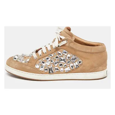 Jimmy Choo Beige Suede Miami Crystal Embellished Sneakers Size