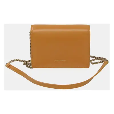 Saint Laurent Paris Tan Leather Card Case On Chain