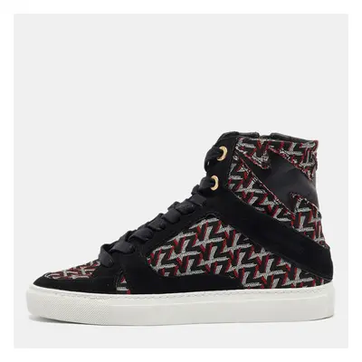 Zadig & Voltaire Black/Burgundy Leather and Suede High Top Sneakers Size