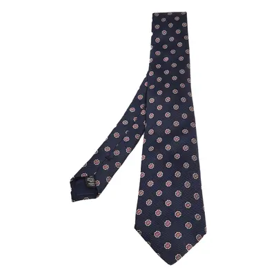 Ermenegildo Zegna Navy Blue Floral Motif Silk Tie