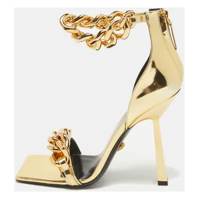 Versace Gold Patent Leather Medusa Chain Ankle Strap Sandals Size