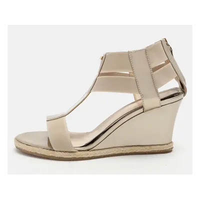 Fendi Beige Patent Leather Wedge Espadrille Sandals Size