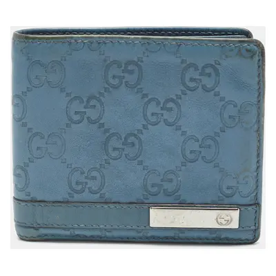 Gucci Blue Guccissima Leather Metal Bar Bifold Wallet