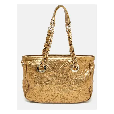 Etro Gold Paisley Embossed Leather Chain Tote