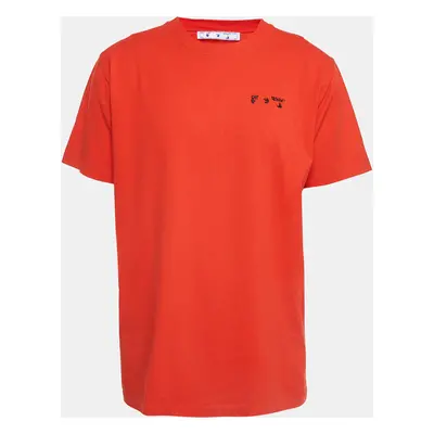 Off-White Red Logo Embroidered Cotton T-Shirt