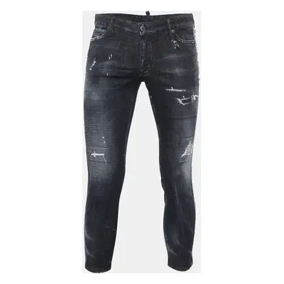 Dsquared2 Black Washed Denim Distressed Skinny Cropped Jeans