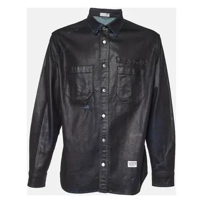 Dior Homme Black Coated Denim Embroidered Shirt