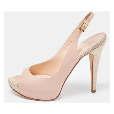 Gina Pink Leather and Python Slingback Open Toe Pumps Size