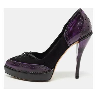 Gucci Black/Purple Suede and Patent Leather Lace Up Platform Pumps Size 36.5