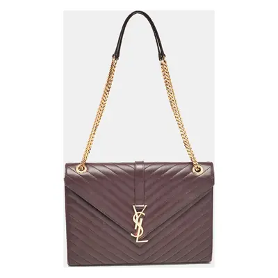 Saint Laurent Burgundy Chevron Leather Monogram Envelope Shoulder Bag