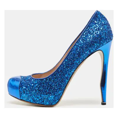 Nicholas Kirkwood Blue Leather and Glitter Platform Pumps Size