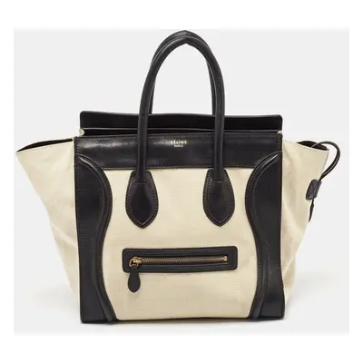 Celine Black/Off-White Canvas and Leather Mini Luggage Tote