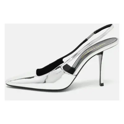 Saint Laurent Silver Leather Blade Slingback Pumps Size