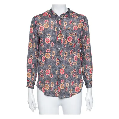 Isabel Marant Etoile Grey Floral Printed Silk Button Front Shirt