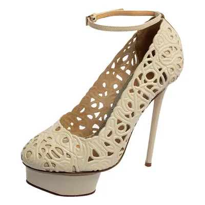 Charlotte Olympia Cream Cut Out Leather Scribble Dolores Pumps Size