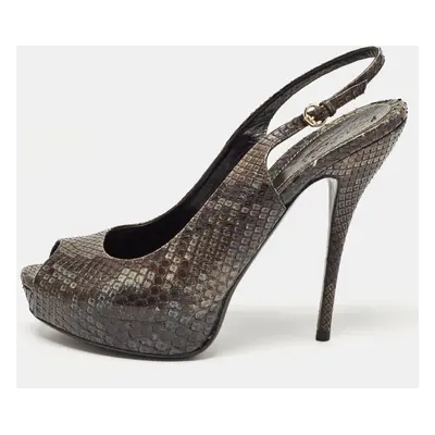 Gucci Two Tone Python Sofia Peep Toe Slingback Pumps Size 40.5