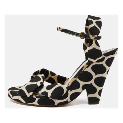 Moschino Black/White Printed Canvas Ankle Strap Sandals Size