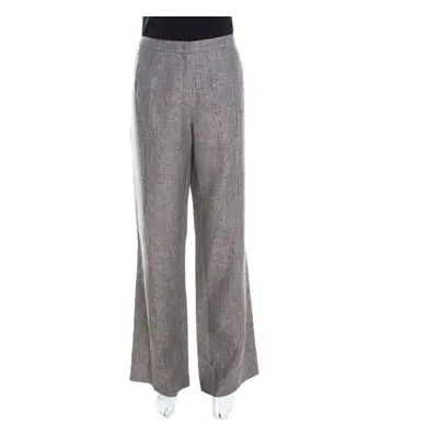 Escada Brown Basketweave Linen and Wool Wide Leg Hose Trousers