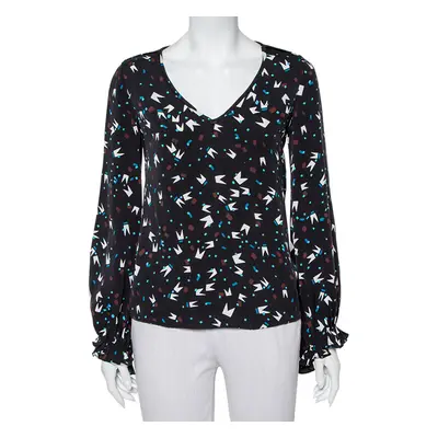 Diane Von Furstenberg Black printed Silk Oversized Dickinson Top