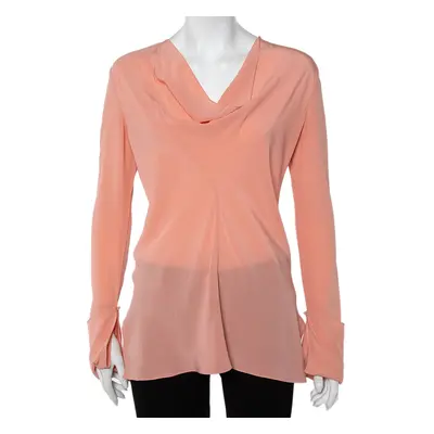 Chloe Pink Silk Draped Neck Long Sleeve Top