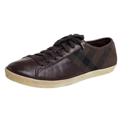 Burberry Brown House Check Canvas And Leather Lace Up Low Top Sneakers Size