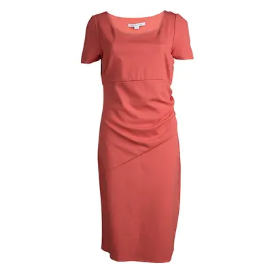 Diane von Furstenberg Coral Red Stretch-Cady Gathered Bevina Dress