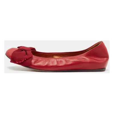 Lanvin Burgundy Leather Bow Ballet Flats Size