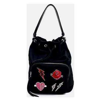 Prada Black Nylon Embellished Tessuto Bucket Bag