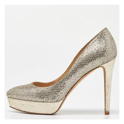 Jimmy Choo Gold Coarse Glitter Eros Platform Pumps Size 39.5