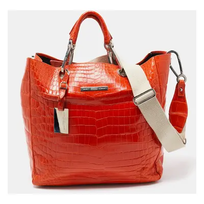 Gianfranco Ferre Orange Crocodile Buckle Tote