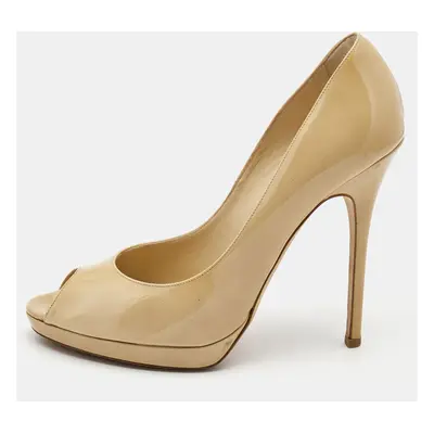 Jimmy Choo Beige Patent Leather Luna Peep Toe Pumps Size