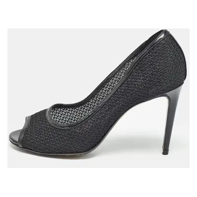 Dolce & Gabbana Black Mesh And Leather Trims Peep Toe Pumps Size