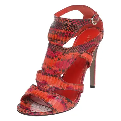 Sergio Rossi Multicolor Snakeskin Ankle Strap Sandals Size