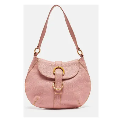 Furla Pink Leather Buckle Flap Hobo