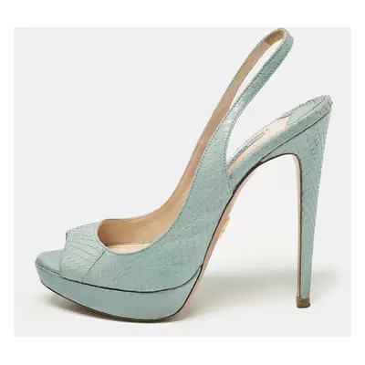 Prada Light Blue Embossed Python Platform Slingback Sandals Size