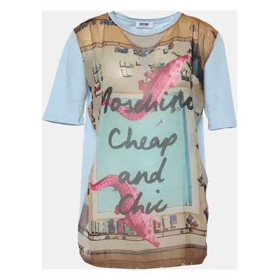 Moschino Cheap & Chic Blue Cotton & Printed Chiffon Paneled T-Shirt