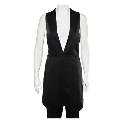 Givenchy Black Two Tone Sateen Belted Asymmetric Hem Vest