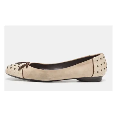 Tod's Two Tone Suede and Studded Leather Bow Ballet Flats Size