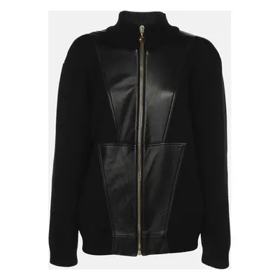 Versace Black Rib Knit and Leather Medusa Jacket