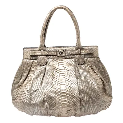 Zagliani Metallic Gold Python Puffy Hobo