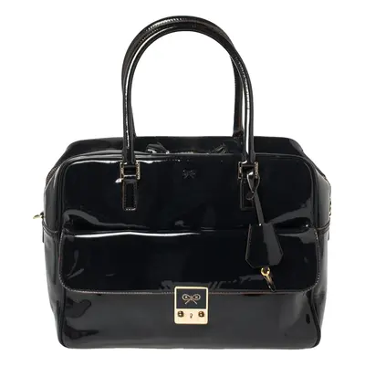 Anya Hindmarch Navy Blue Patent Leather Carker Satchel