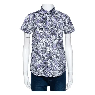 Gucci Purple Floral Print Cotton Short Sleeve Shirt