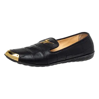 Giuseppe Zanotti Black Croc Embossed Leather Slip On Loafers Size 37.5