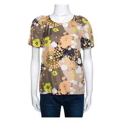 See by Chloe Multicolor Floral Printed Silk Short Sleeve Top