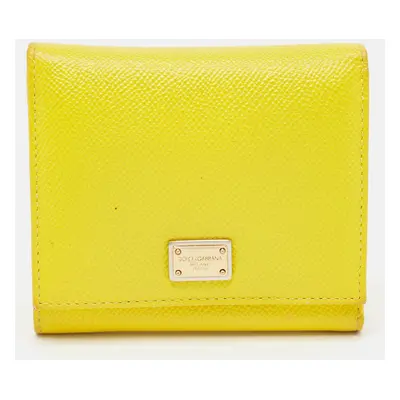 Dolce & Gabbana Yellow Leather Trifold Compact Wallet