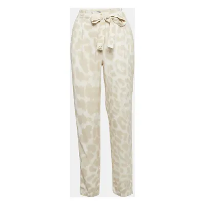 Class by Roberto Cavalli Beige/White Printed Crepe Belted Pants