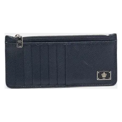 Dolce & Gabbana Navy Blue Leather Vertical Zip Card Case