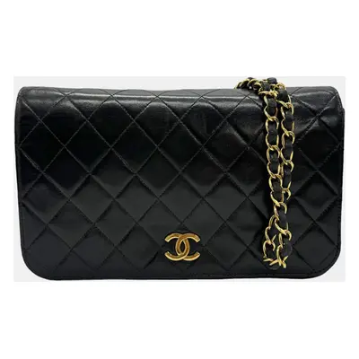 Chanel Black Leather CC Matelasse Full Flap Bag